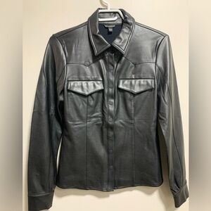 Guess Vegan Leather Button Down Collared Shirt